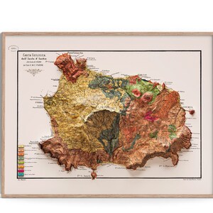 Ischia Italy Geological Map of 1873 2D Poster Shaded Relief Map, Fine Art Wall Decor, Vintage Gift Print, Geography Travel Art image 1