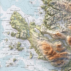 Ullapool (Scotland, UK), Topographic map - 1912, 2D printed shaded relief map with 3D effect of a 1912 topographic map of Ullapool and Lochinver (Scotland, UK). Vintage maps digitally restored and enhanced with a 3D effect. VizCart from Vizart