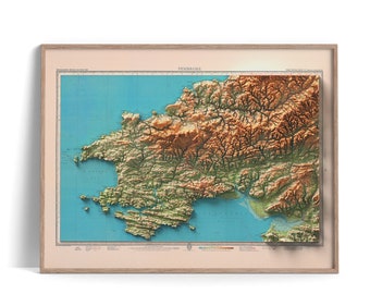 Pembroke (Wales, UK) Topographic Map of 1942 - 2D Poster Shaded Relief Map, Fine Art Wall Decor, Vintage Gift Print, Geography Travel Art