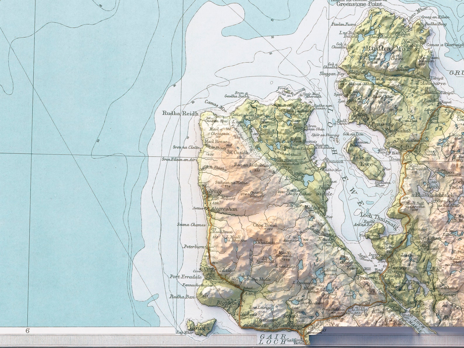 Ullapool scotland, UK Topographic Map of 1912 2D Poster Shaded Relief ...