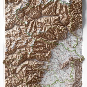 Carte topographique d'Aoste et de Turin (Italie) de 1930 - carte en relief ombragé affiche 2D, décoration murale beaux-arts, impression cadeau vintage, art de voyage géographie image 2