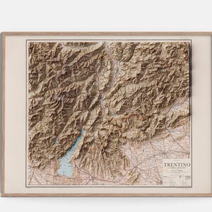 Trentino (Italy) Topographic Map of 1916 - 2D Poster Shaded Relief Map, Fine Art Wall Decor, Vintage Gift Print, Geography Travel Art