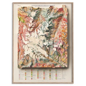 Großglockner (Österreich) Geologische Karte von 1939 - 2D Poster Relief, Karte mit Schattierung, Vintage Geschenk Druck, Geographie Reisekunst