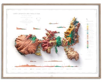 Elba Island (Italy) Geological Map of 1884 - 2D Poster Shaded Relief Map, Fine Art Wall Decor, Vintage Gift Print, Geography Travel Art