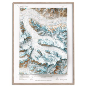 Mt Bear (Alaska, USA) Topographic Map of 1966 - 2D Poster Shaded Relief Map, Fine Art Wall Decor, Vintage Gift Print, Geography Art