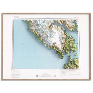 Mt Fairweather (Alaska, USA) Topographic Map of 1979 - 2D Poster Shaded Relief Map, Fine Art Wall Decor, Vintage Gift Print, Geography Art
