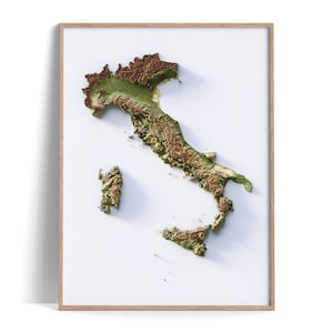 Italy - Elevation Map (Geo) - 2D Poster Shaded Relief Map, Fine Art Wall Decor, Travel Poster
