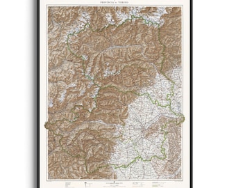 Topografische kaart van Aosta en Turijn (Italië) 1930 - Gerestaureerde historische kaartafdruk