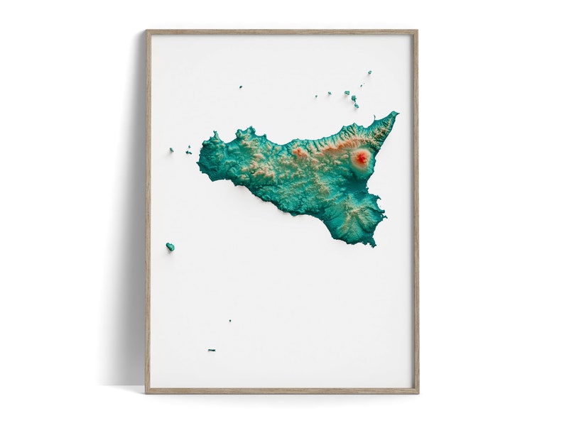 Sicily, Italy Elevation Map Spectral 2D Poster Shaded Relief Map, Fine Art Wall Decor, Modern Gift Print, Geography Travel Art image 1