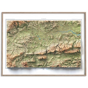 Surrey (Engeland, VK) topografische kaart van 1942 - 2D-poster gearceerde reliëfkaart, fine art wanddecoratie, vintage cadeau print, geografie reizen