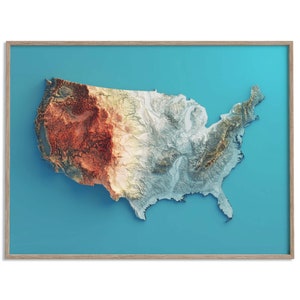 United States of America Elevation Map (Spectral) - 2D Poster Shaded Relief Map, Fine Art Wall Decor, Geography Travel Poster
