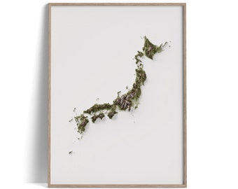 Japan - Elevation Map (Geo) - 2D Poster Shaded Relief Map, Fine Art Wall Decor, Travel Poster