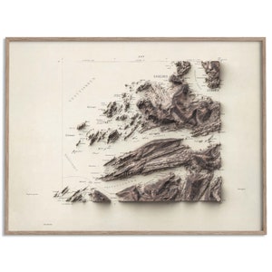 Steigen (Norway) Topographic Map of 1902 - 2D Poster Shaded Relief Map, Fine Art Wall Decor, Vintage Gift Print, Geography Travel Art
