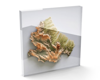 Abruzzo (Italy) | Acrylic Block | Shaded relief Map | Geo elevation tint