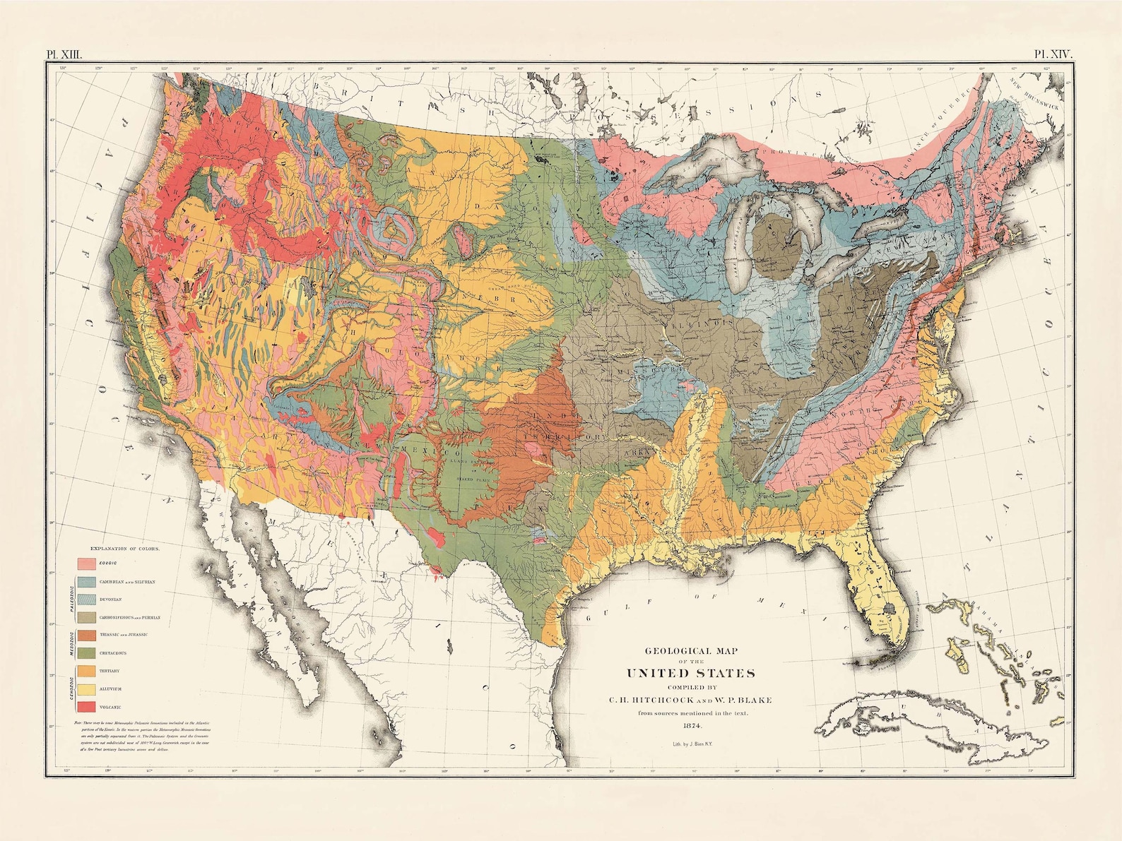 United States of America Geological Map 1874 - Restored Historical Map