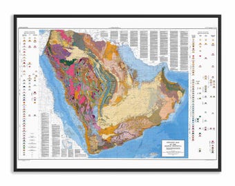 Arabian Peninsula Geological Map 1963 - Restored Historical Map Print