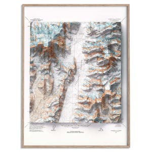 Mt Foraker (Alaska, USA) Topographic Map of 1963 - 2D Poster Shaded Relief Map, Fine Art Wall Decor, Vintage Gift Print, Geography Art