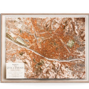 Florence Italy City Map of 1936 2D Poster Shaded Relief Map, Fine Art Wall Decor, Vintage Gift Print, Geography Travel Art image 1