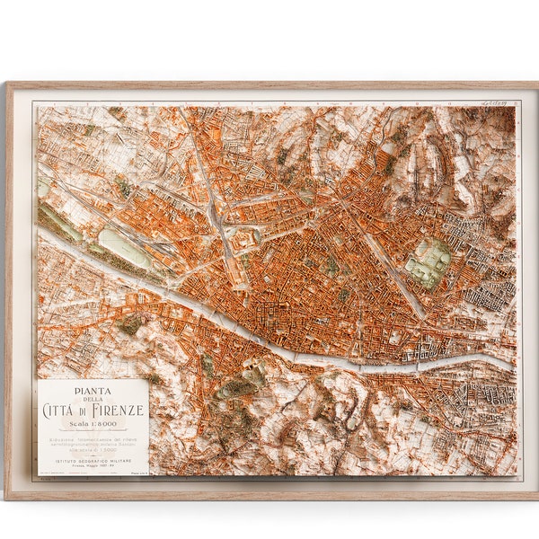 Florence (Italy) City Map of 1936 - 2D Poster Shaded Relief Map, Fine Art Wall Decor, Vintage Gift Print, Geography Travel Art