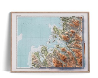 Ullapool (Scotland, UK) Topographic Map of 1912 - 2D Poster Shaded Relief Map, Fine Art Wall Decor, Vintage Gift Print, Geography Travel Art