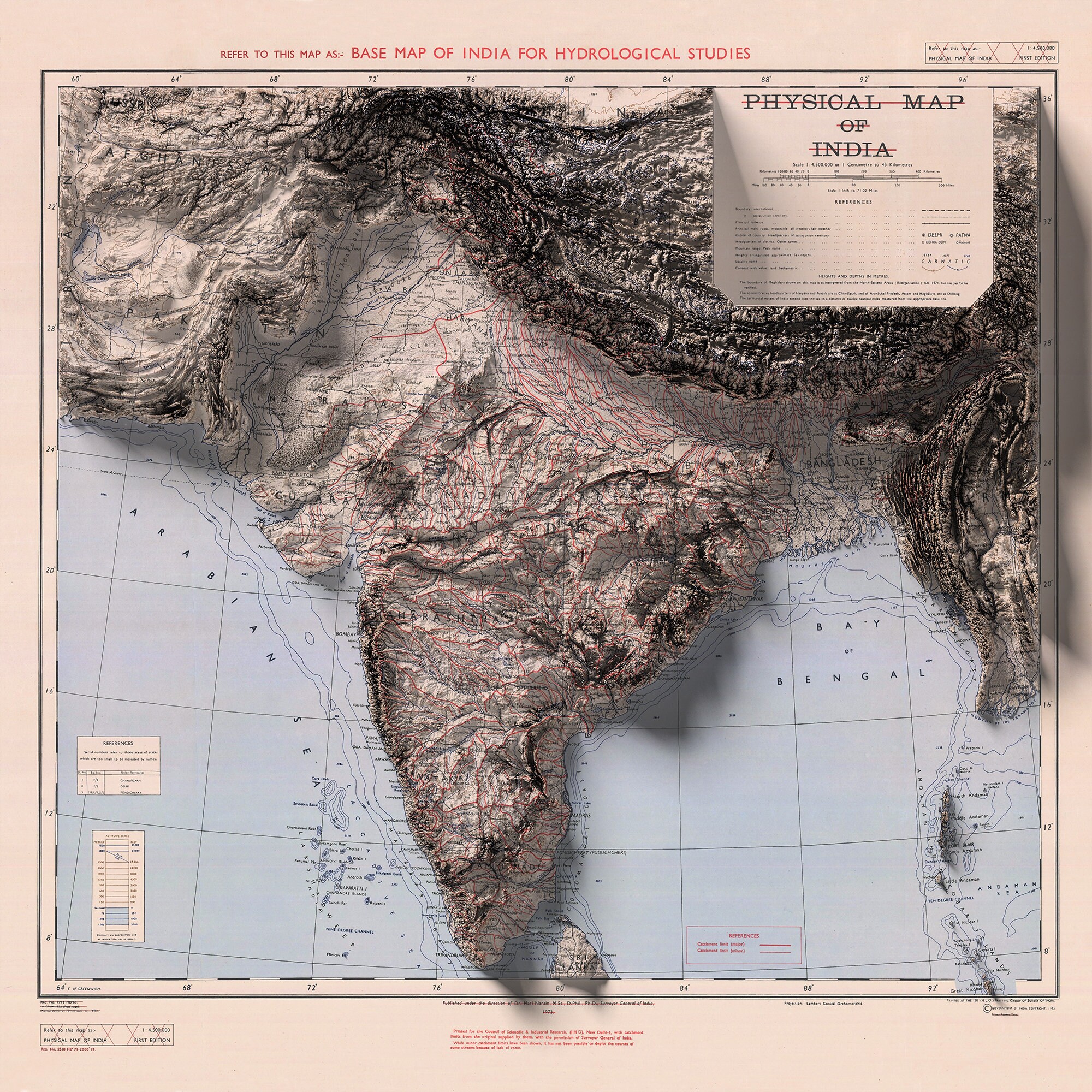 Topographical Map Of India India Topographic Map 1973 Shaded Relief Map Fine Art | Etsy Canada