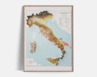 Italy | Soil map - 1966 | Shaded relief map | Fine Art print