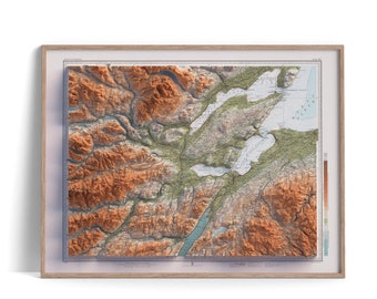 Inverness (Scotland, UK) Topographic Map of 1912 - 2D Poster Shaded Relief Map, Fine Art Wall Decor, Vintage Gift Print Geography Travel Art