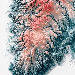 Norway Elevation Map Irid 2D Poster Shaded Relief Map, Fine Art Wall Decor, Travel Poster image 6