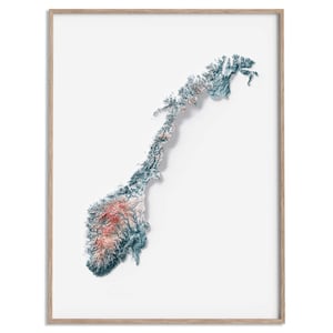 Norway Elevation Map (Irid) - 2D Poster Shaded Relief Map, Fine Art Wall Decor, Geography Travel Poster
