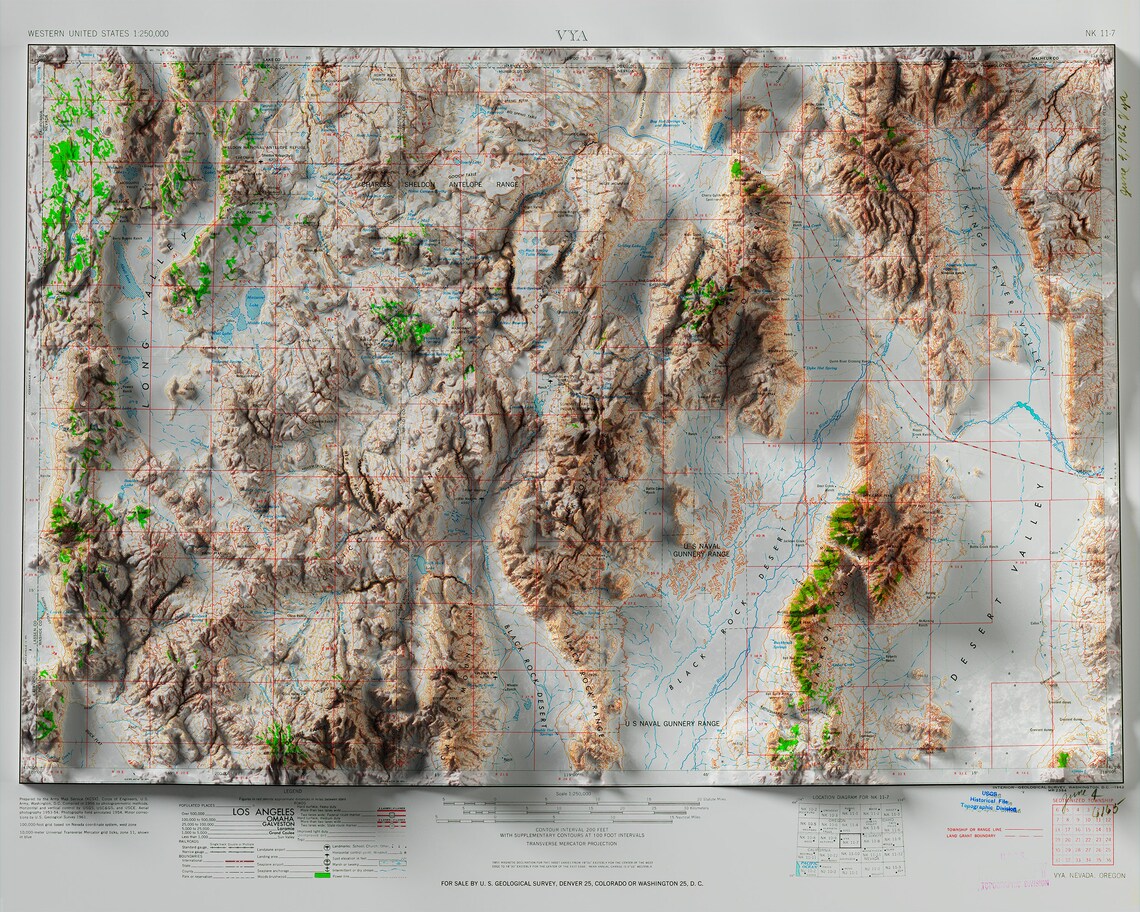 Vya nevada USA Topographic Map 1962 Shaded Relief Map Etsy