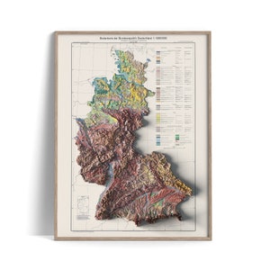 West Germany Soil Map of 1963 - 2D Poster Shaded Relief Map, Fine Art Wall Decor, Vintage Gift Print, Geography Travel Art