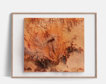 Hoggar (Algeria) | Elevation tint - Red | Shaded relief map | Fine Art print