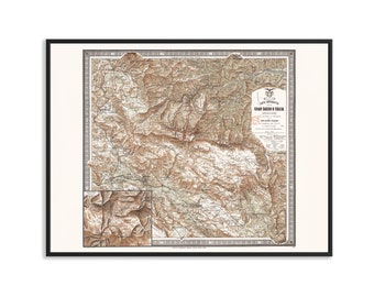Gran Sasso d'Italia, Topographic map 1887 - Vintage map reprint, wall decor map, travel poster