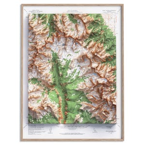 Carte topographique du mont Whitney (Californie, États-Unis) de 1960 - carte en relief ombragé affiche 2D, décoration murale fine art, impression cadeau vintage, art de la géographie