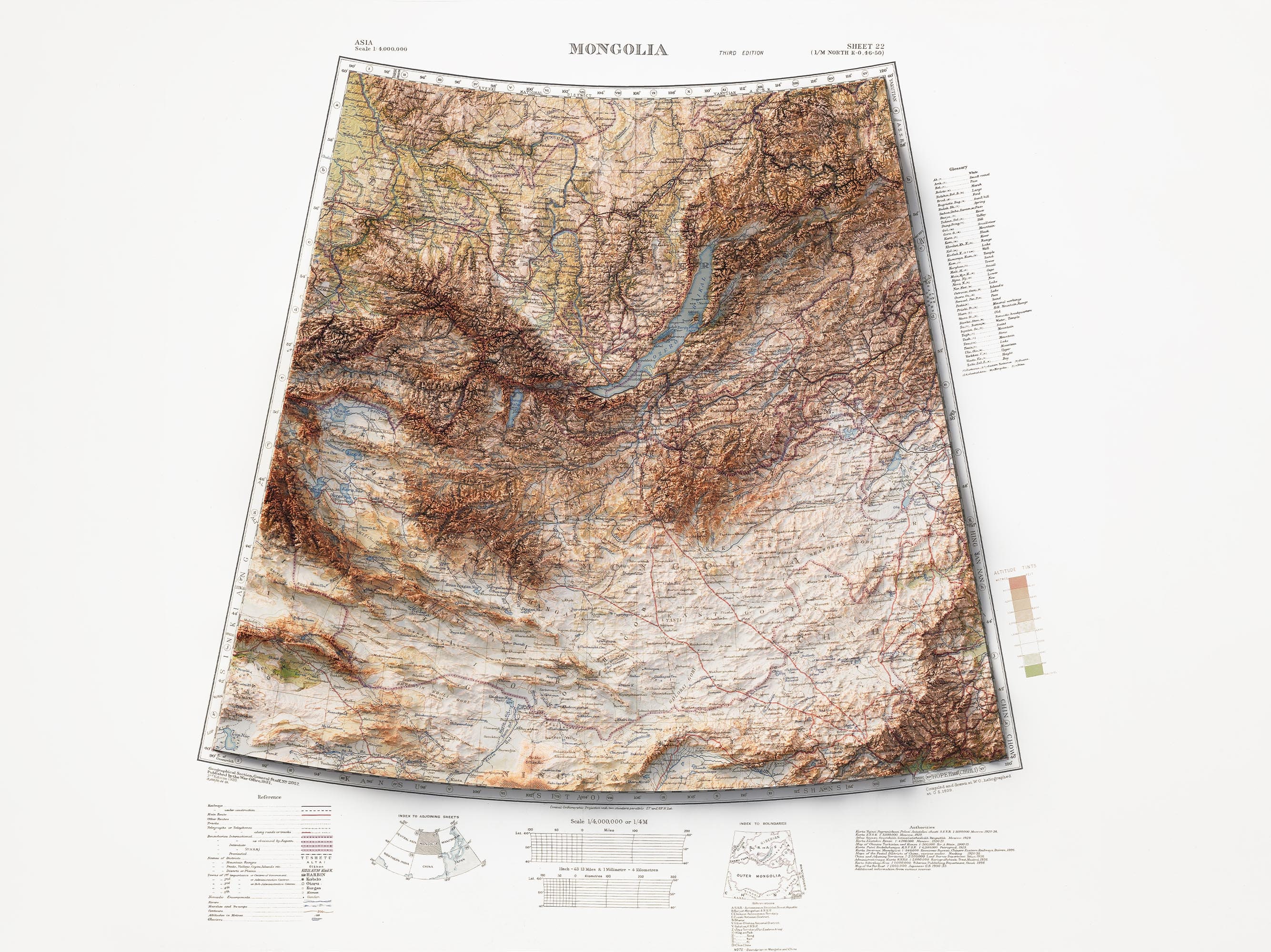 Mongolia Topographic Map of 1931 - 2D Poster Shaded Relief Map