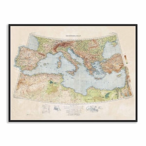 Carta topografica del Mar Mediterraneo del 1937 - Stampa di una carta storica restaurata