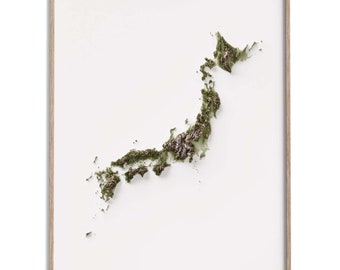 Japan Elevation Map (Geo) - 2D Poster Shaded Relief Map, Fine Art Wall Decor, Geography Travel Poster