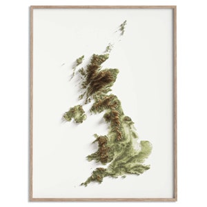 Carte d'altitude du Royaume-Uni (géo) - carte en relief ombré, affiche 2D, décoration murale beaux-arts, affiche de voyage géographie
