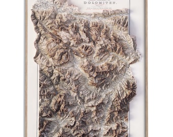 Dolomites (Italy) Topographic Map of 1904 - 2D Poster Shaded Relief Map, Fine Art Wall Decor, Vintage Gift Print, Geography Travel Art