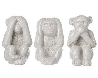 Set of Three Ceramic Monkeys, Hear No Evil,Speak No Evil,See No Evil,New Home Gift