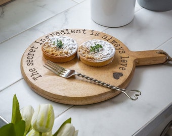 Large Round Wooden Chopping Board - 'The secret ingredient is always love', Perfect Kitchen Accessory