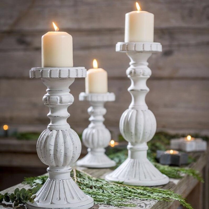 Fancy White Wooden Candlesticks Small Medium or Large New Etsy UK