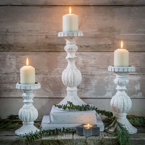 Fancy White Wooden Candlesticks - Small Medium or Large - New Home Gift