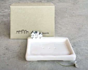 East of India Quayside Porcelain Soap Dish With Little Houses