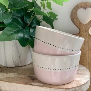 Set of Two Pink and White Serving Bowls