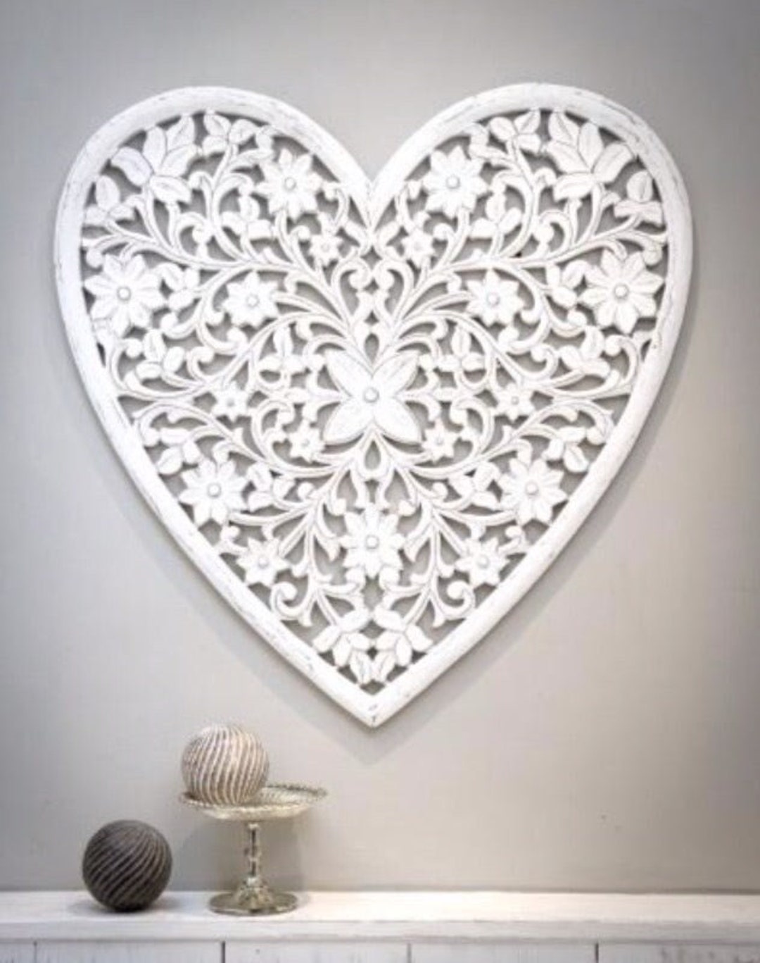 Large White Heart Hand Carved Wall Panel Wall Decor Etsy