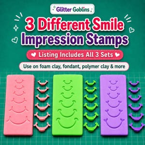 3 Smile Impression Stamp Sets | 18 Piece Clay Face Stamp Set | Foam Clay, Polymer Clay & Fondant Tools | 3D Printed