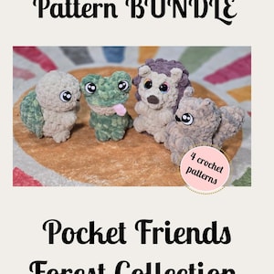 CROCHET PATTERN BUNDLE, Forest Collection, Pocket Friends, Turtle, Squirrel, Frog, Hedgehog, Crocheted Hedgehog, Frog toy, Crocheted Turtle