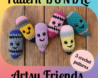Artsy Friends Crochet Pattern Bundle: Pencil, Crayon, Color Pal (Digital Download)