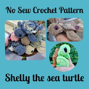 May include: No Sew Crochet Pattern Shelly the sea turtle. A group of crocheted sea turtles in various colors, including blue, green, pink, and brown. The turtles are arranged in a pile, with some of them stacked on top of each other. The turtles have crocheted shells and faces, and they are all looking in different directions.
